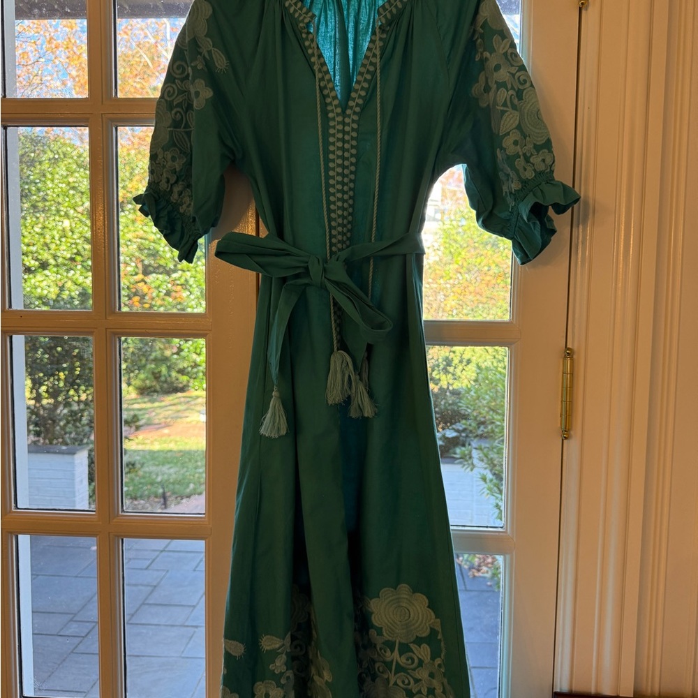 Julia Amory Teal Embroidered Zoe Caftan